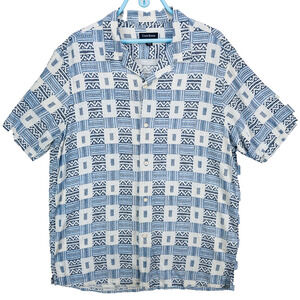 Silk Blend Geometric Short Sleeve Resort Shirt – Men’s L White Blue | Club Room
